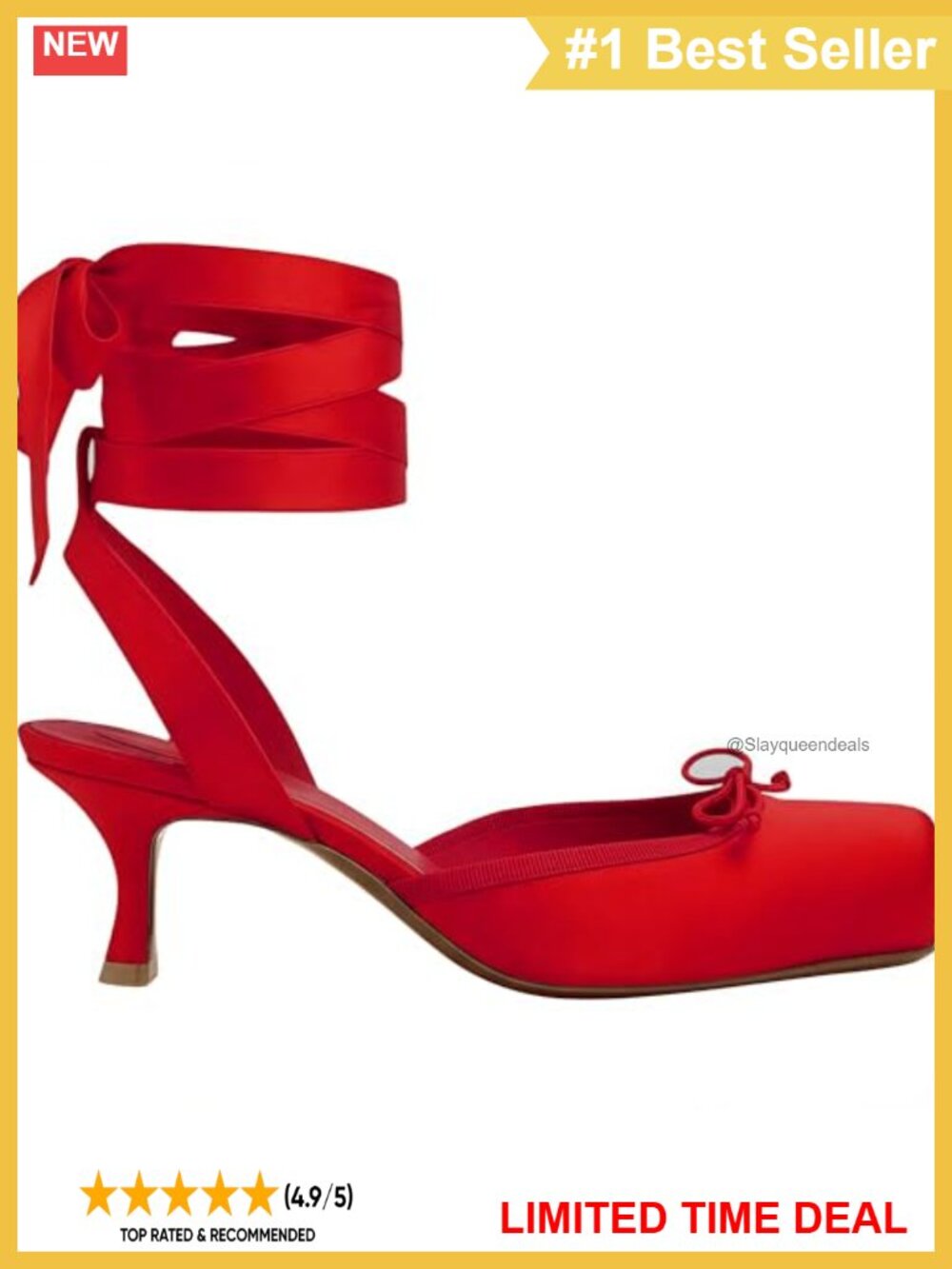 Satin Lace Up Ballet Pumps Kitten Heel Square Toe Slingback Bow